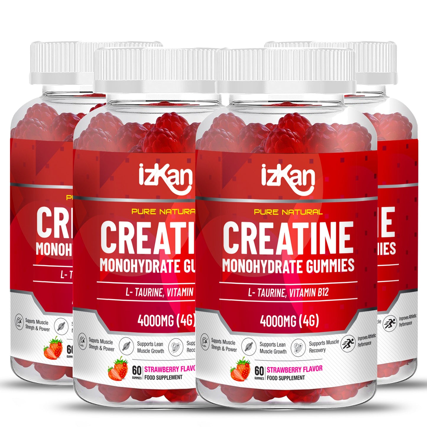 iZKAN Creatine Monohydrate Gummies 4000mg, 60 Sugar-Free, Halal, Vegan Strawberry Flavor - IZKAN NUTRITION®