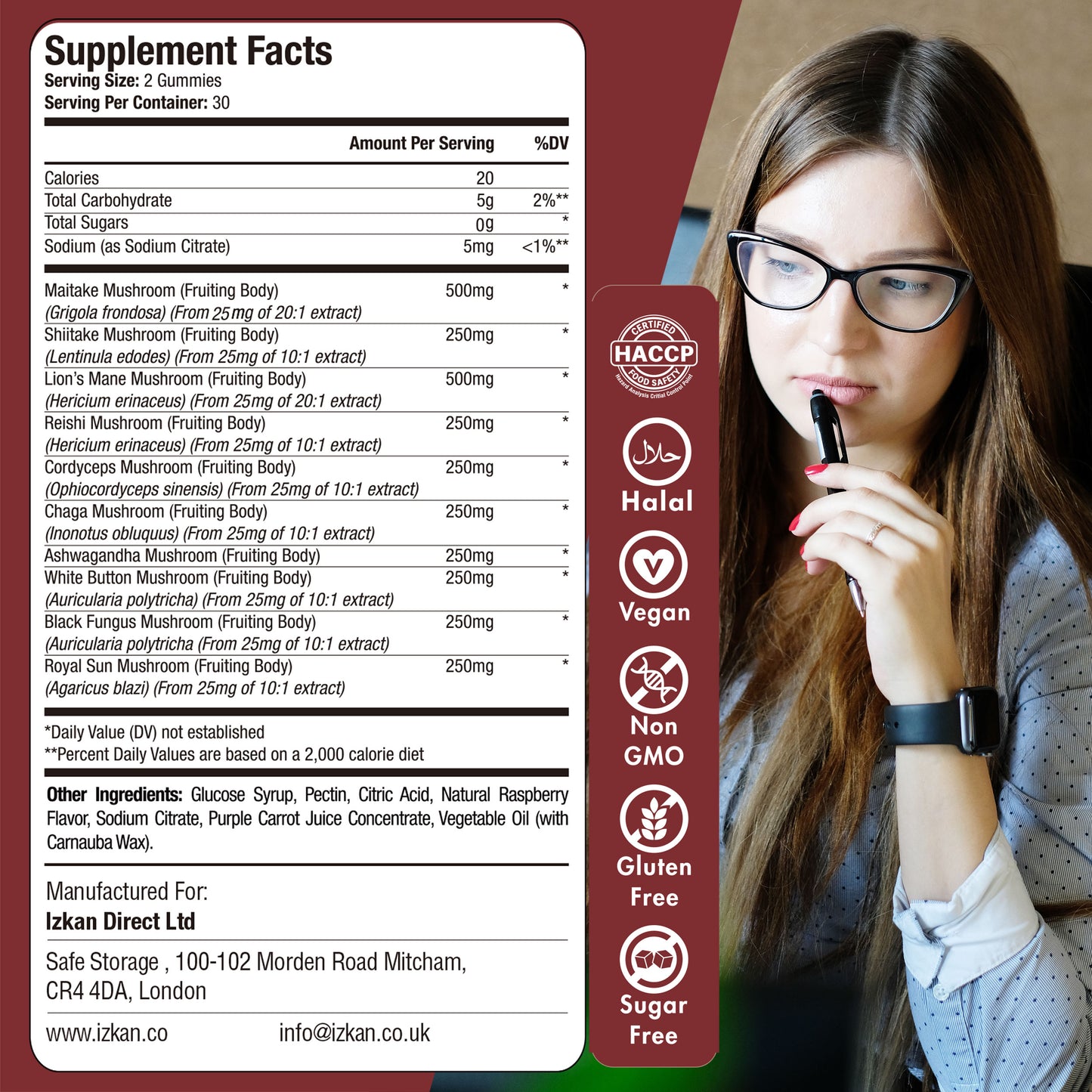 Mushroom Complex Gummies 3000mg - 60 Count Raspberry Flavored - IZKAN NUTRITION®