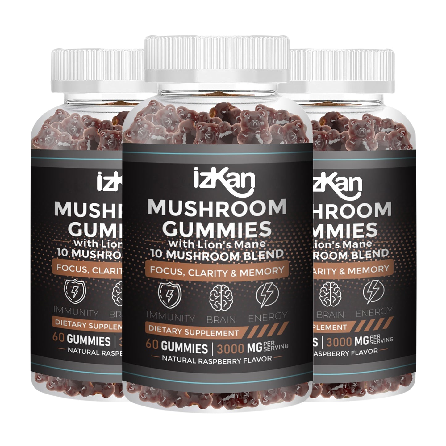 Lions Mane Mushroom Gummies 3000mg - 60 Count MixBerry Flavor - IZKAN NUTRITION®
