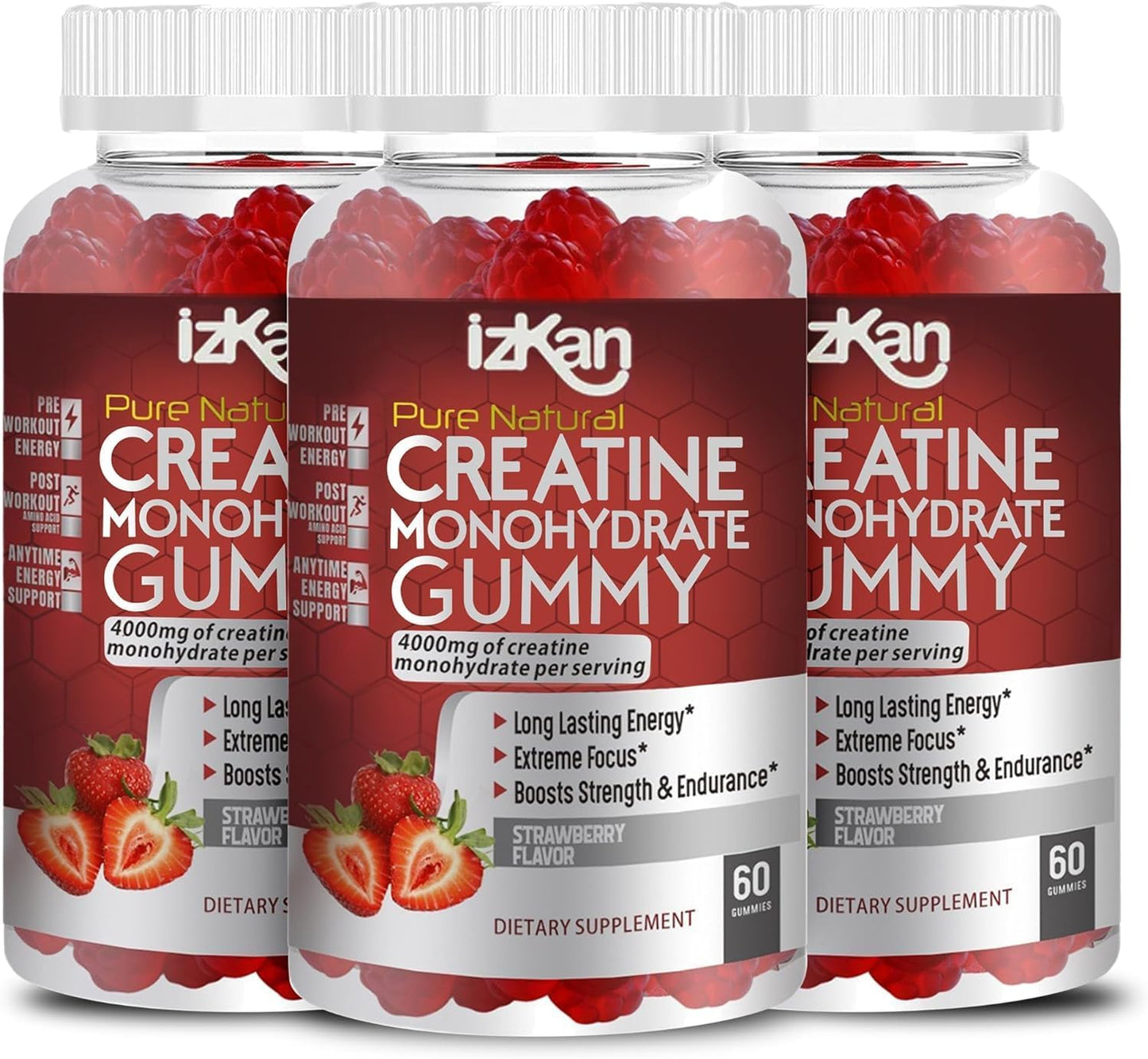 Creatine Monohydrate Gummies 4000mg - 60 Chewable Creatine Gummies Strawberry Flavor - IZKAN NUTRITION®