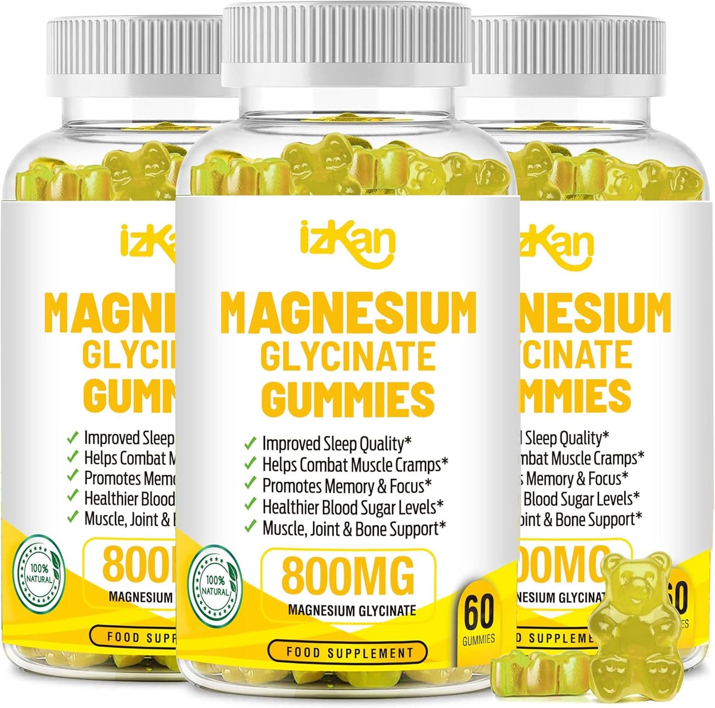 Magnesium Glycinate Gummies - 60 Sugar Free Gummies Pineapple Flavor - IZKAN NUTRITION®