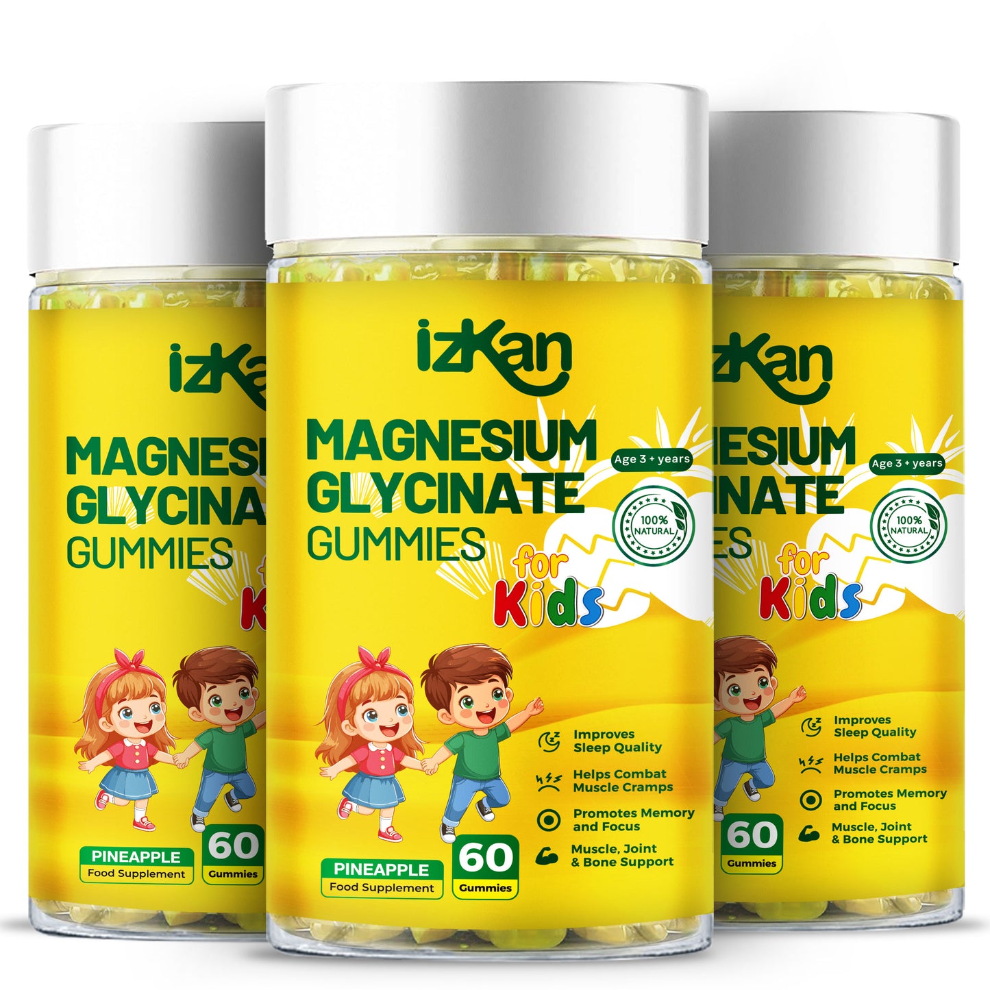 Magnesium Glycinate Gummies 100mg for Kids, Calm Magnesium Gummies for Sleep, Stress & Muscle Relief - IZKAN NUTRITION®