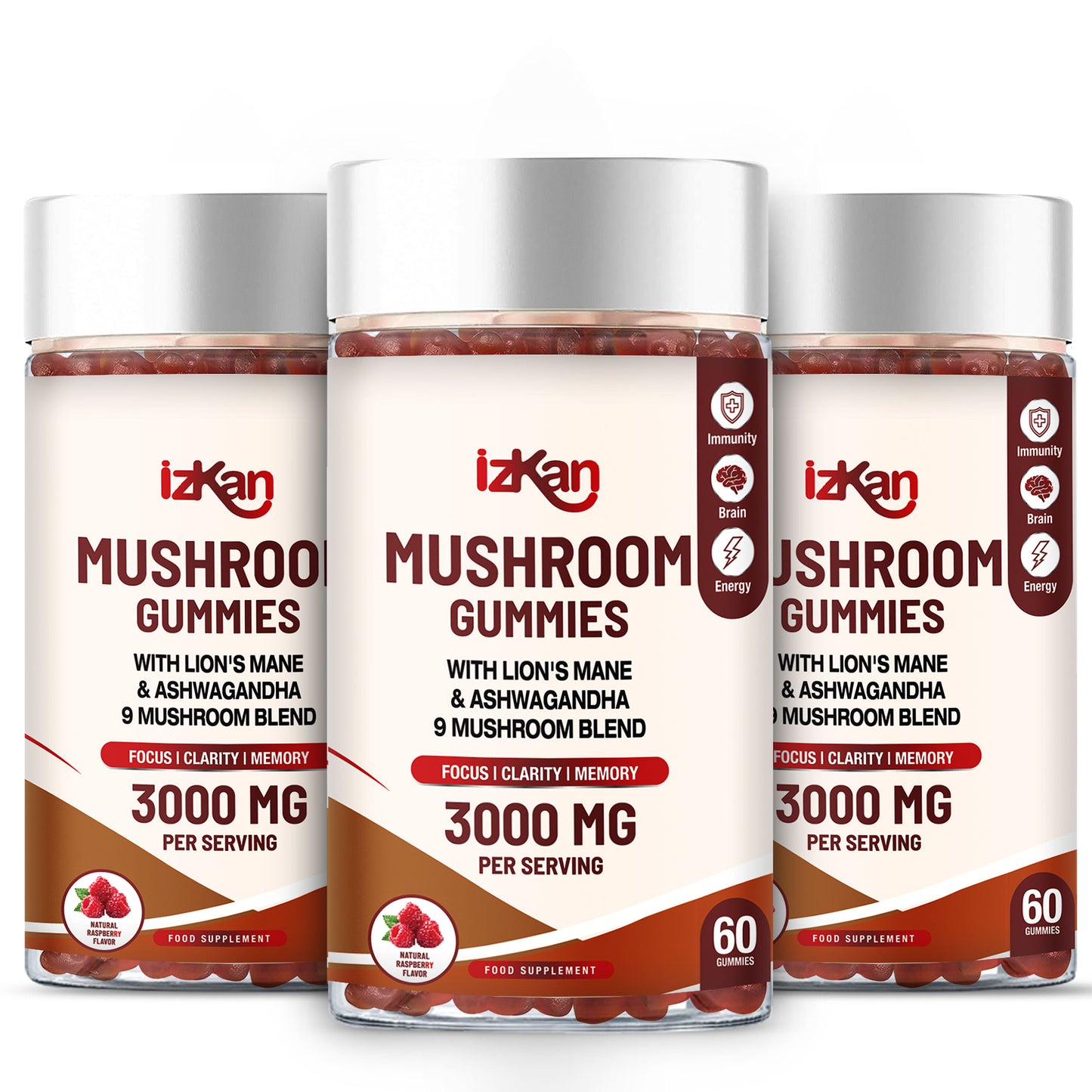 Mushroom Complex Gummies 3000mg - 60 Count Raspberry Flavored - IZKAN NUTRITION®