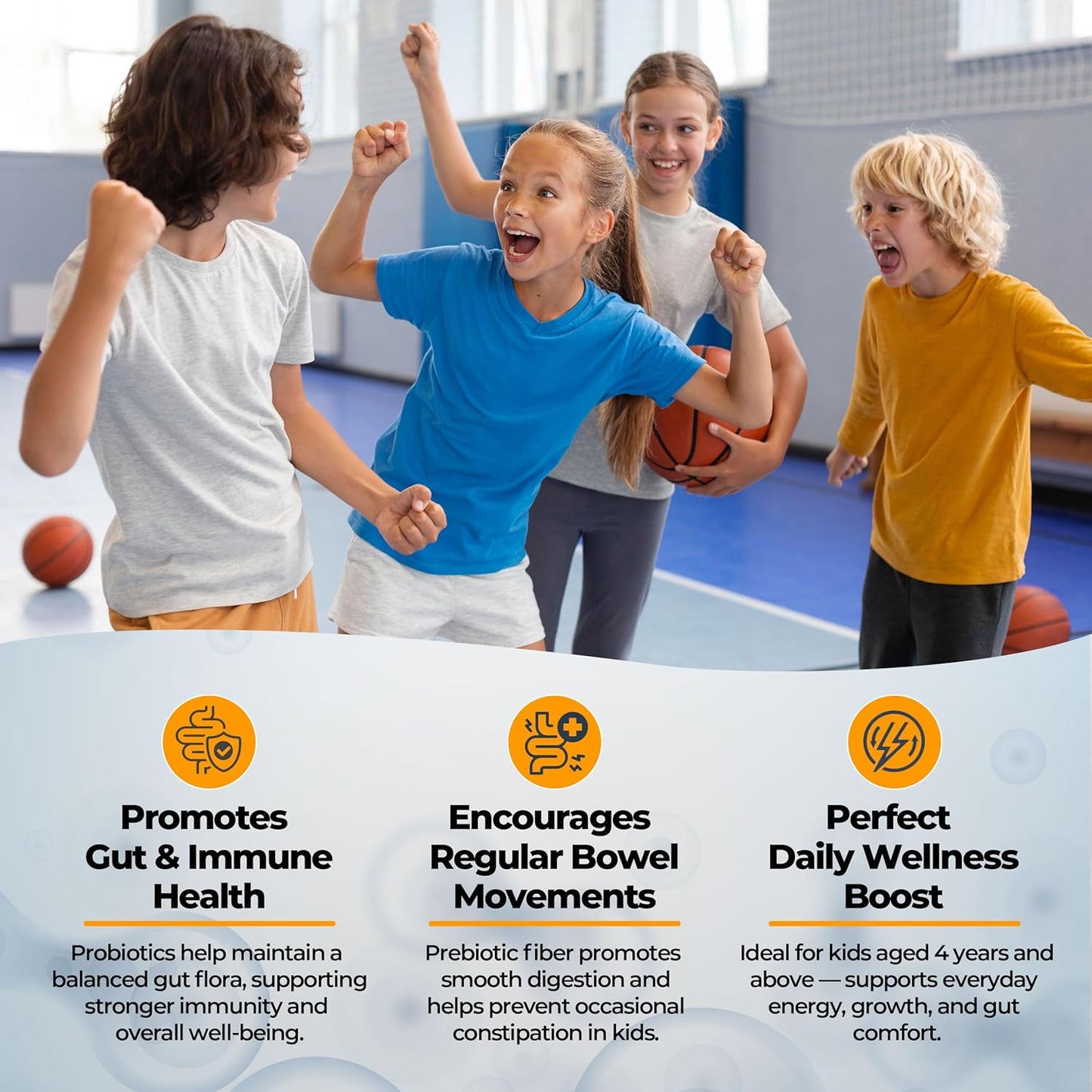 Probiotic Gummies with Prebiotics – 60 Orange Flavour Gummies – Bacillus Coagulans 2.5 Billion CFU & Inulin – Daily Gut Health & Immune Support for Kids Vegan, Non-GMO, Gluten Free (Orange) - IZKAN NUTRITION®