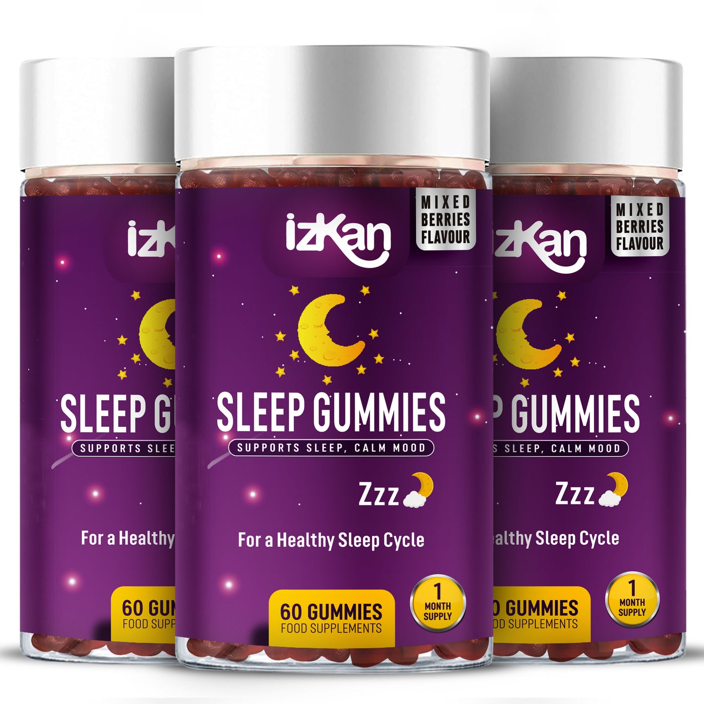 Pro Sleep Gummies for Adults with Magnesium, L-Theanine, 5 HTP, Valerian Root, Passionflower Extract, Glycine, Chewable Sleep Supplement |Sleep Aid| |Calm Mood| Vegan 60 Gummies |Berries Flavour| - IZKAN NUTRITION®