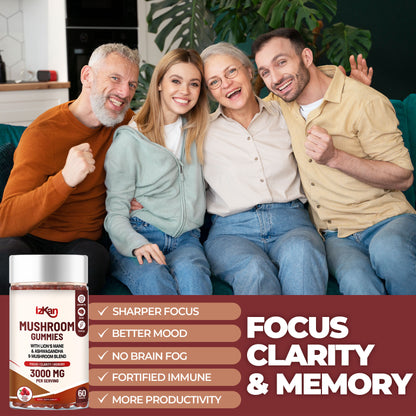 Mushroom Complex Gummies 3000mg - 60 Count Raspberry Flavored - IZKAN NUTRITION®