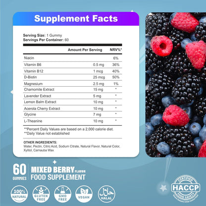 Bed Time Gummies for Kids with Magnesium Lemon Balm Chamomile Extract Glycine Chewable Sleep Supplement |Restful Sleep| | Calm Mood |Berries Flavour| (60 Gummies, Mixed Berry) - IZKAN NUTRITION®