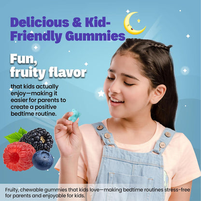 Bed Time Gummies for Kids with Magnesium Lemon Balm Chamomile Extract Glycine Chewable Sleep Supplement |Restful Sleep| | Calm Mood |Berries Flavour| (60 Gummies, Mixed Berry) - IZKAN NUTRITION®
