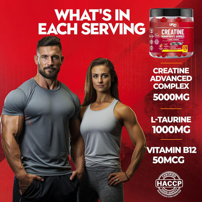 izkan Creatine Monohydrate Gummies, 5000mg (5G) per serving, 120 Sugar-Free, Halal, Vegan Strawberry Flavor - IZKAN NUTRITION®
