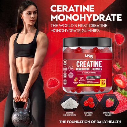 izkan Creatine Monohydrate Gummies, 5000mg (5G) per serving, 120 Sugar-Free, Halal, Vegan Strawberry Flavor - IZKAN NUTRITION®