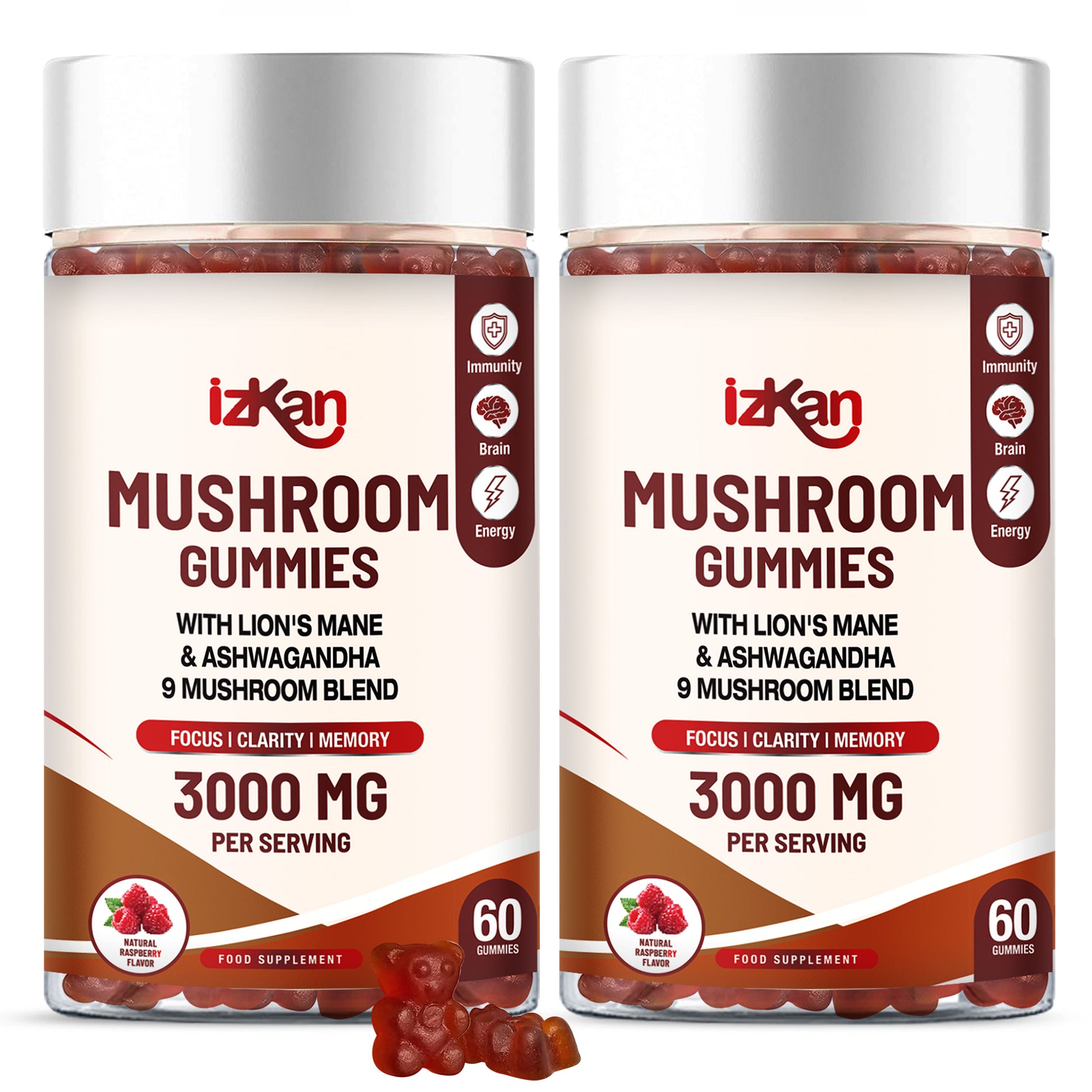 Mushroom Complex Gummies 3000mg - 60 Count Raspberry Flavored - IZKAN NUTRITION®