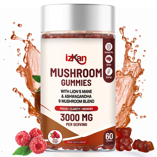 Mushroom Complex Gummies 3000mg - 60 Count Raspberry Flavored - IZKAN NUTRITION®