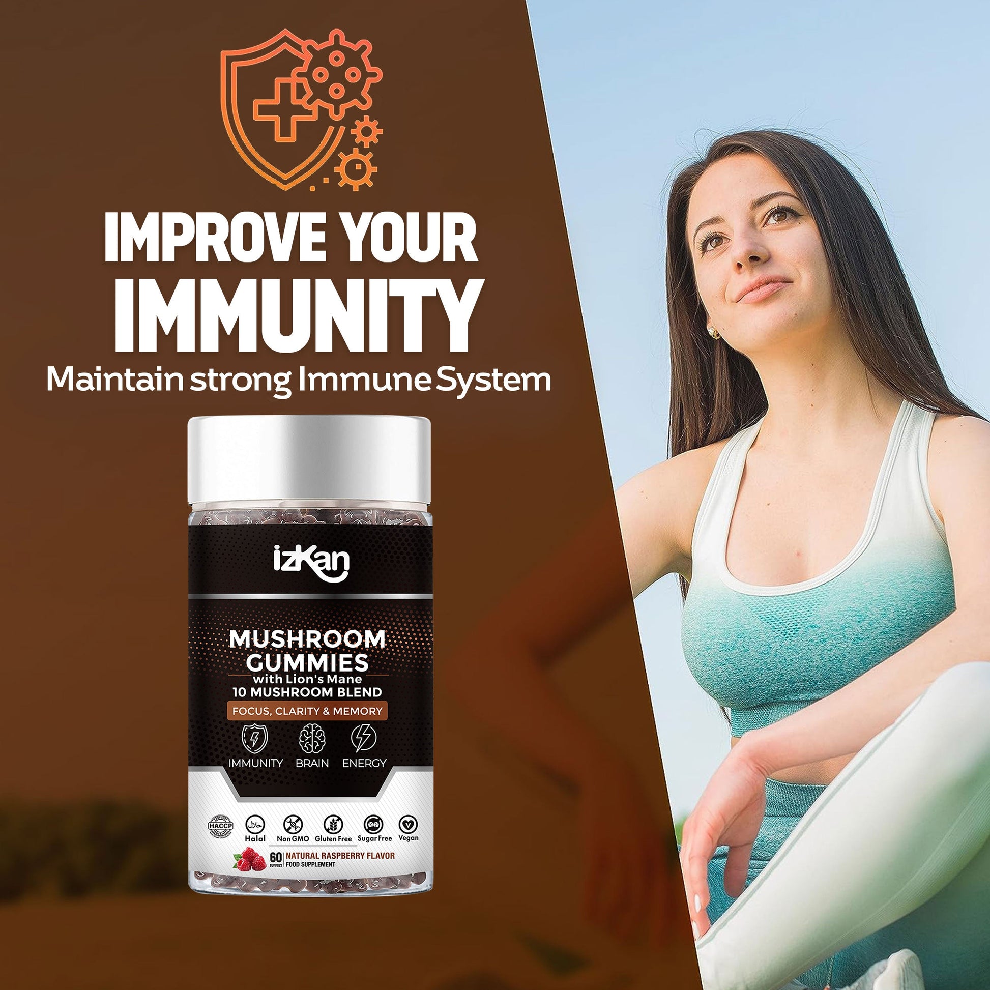 Lion's Mane Mushroom Gummies 3000mg - 60 Count Raspberry Flavor - IZKAN NUTRITION®