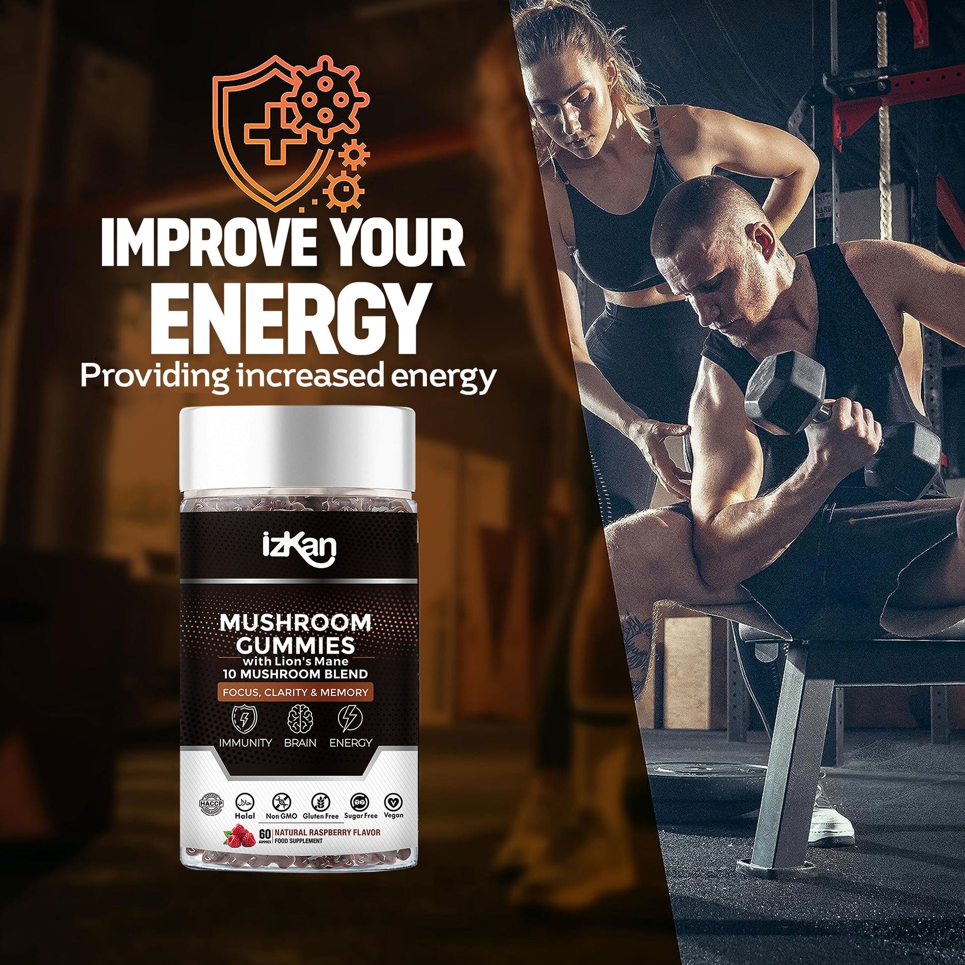 Lion's Mane Mushroom Gummies 3000mg - 60 Count Raspberry Flavor - IZKAN NUTRITION®