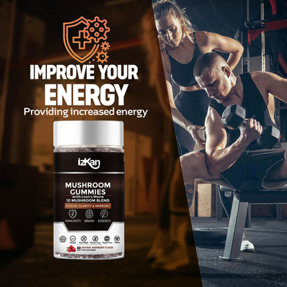 Lion's Mane Mushroom Gummies 3000mg - 60 Count Raspberry Flavor - IZKAN NUTRITION®