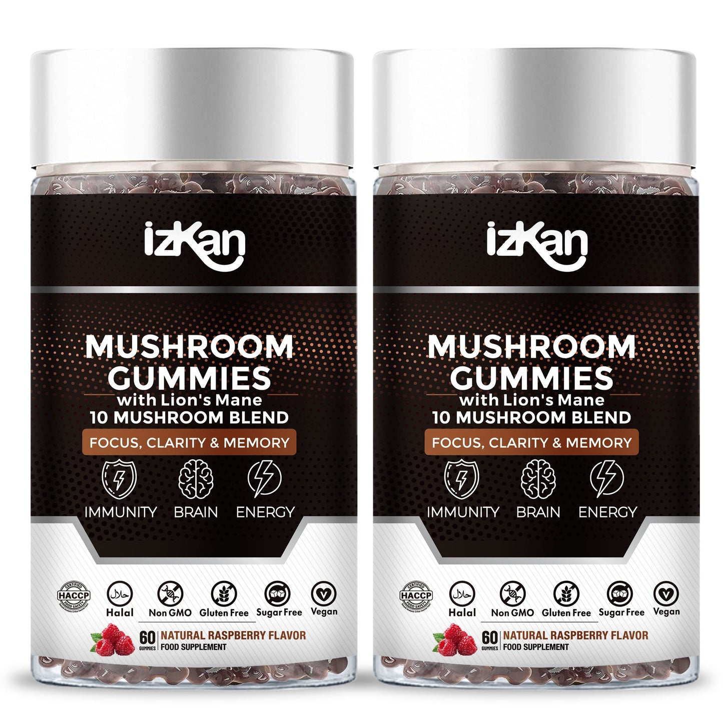 Lion's Mane Mushroom Gummies 3000mg - 60 Count Raspberry Flavor - IZKAN NUTRITION®