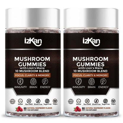 Lion's Mane Mushroom Gummies 3000mg - 60 Count Raspberry Flavor - IZKAN NUTRITION®