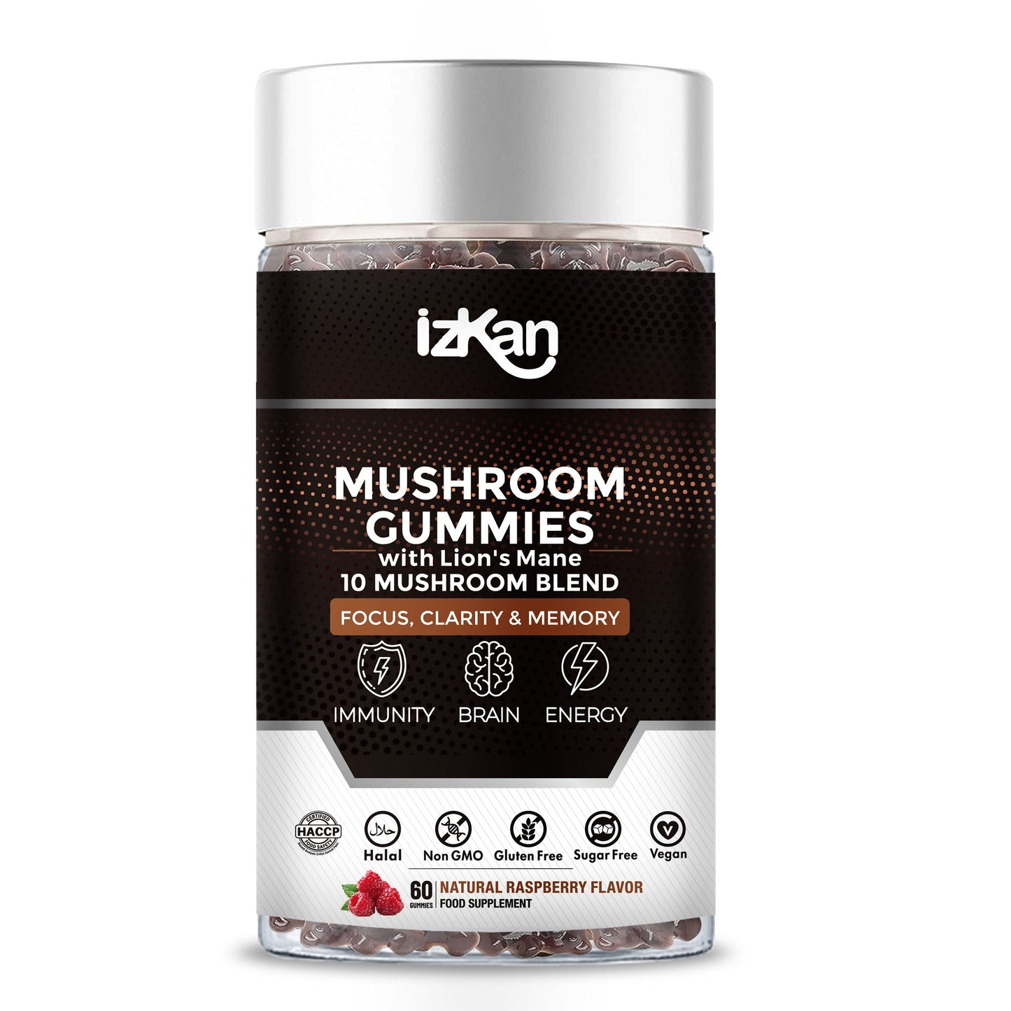 Lion's Mane Mushroom Gummies 3000mg - 60 Count Raspberry Flavor - IZKAN NUTRITION®