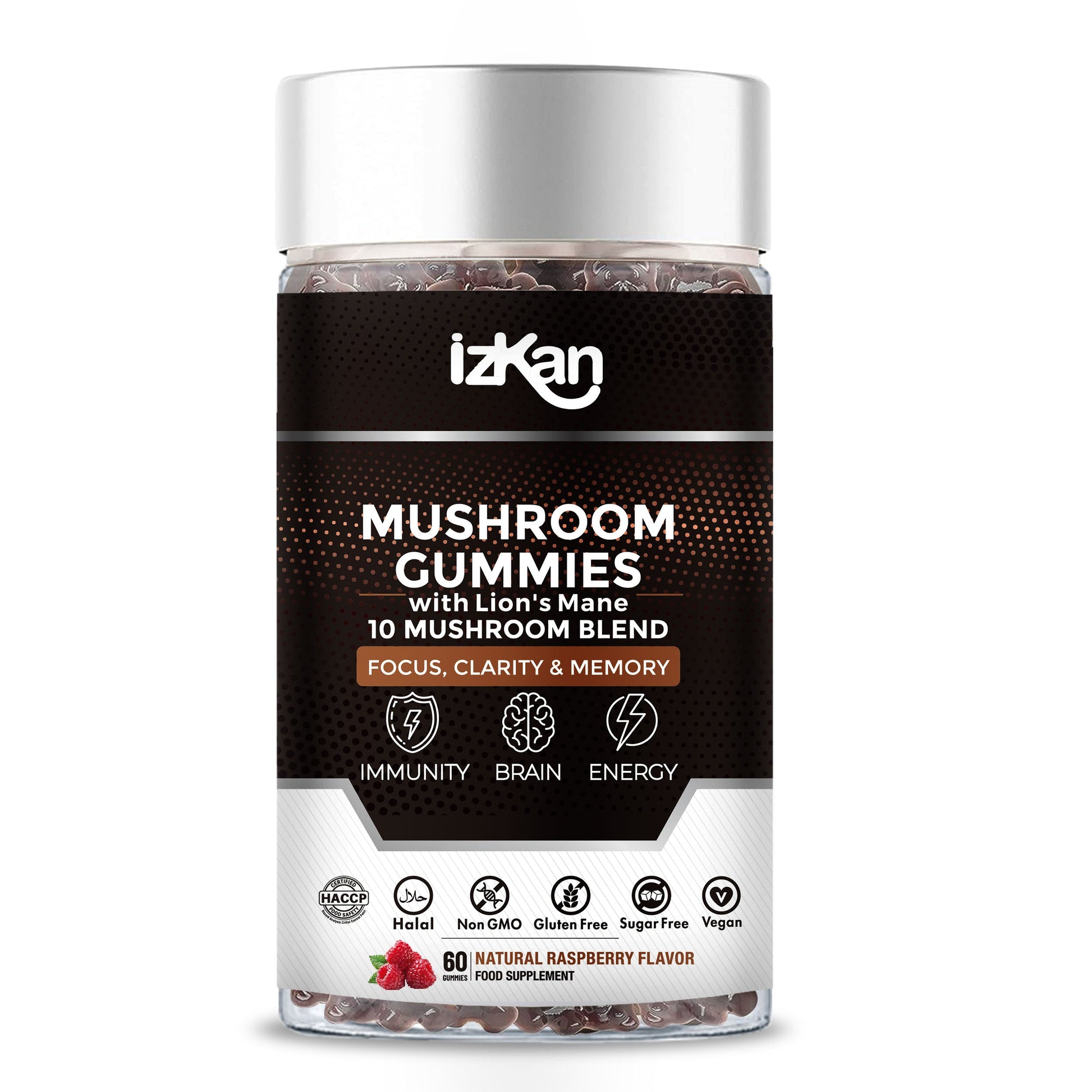 Lion's Mane Mushroom Gummies 3000mg - 60 Count Raspberry Flavor - IZKAN NUTRITION®