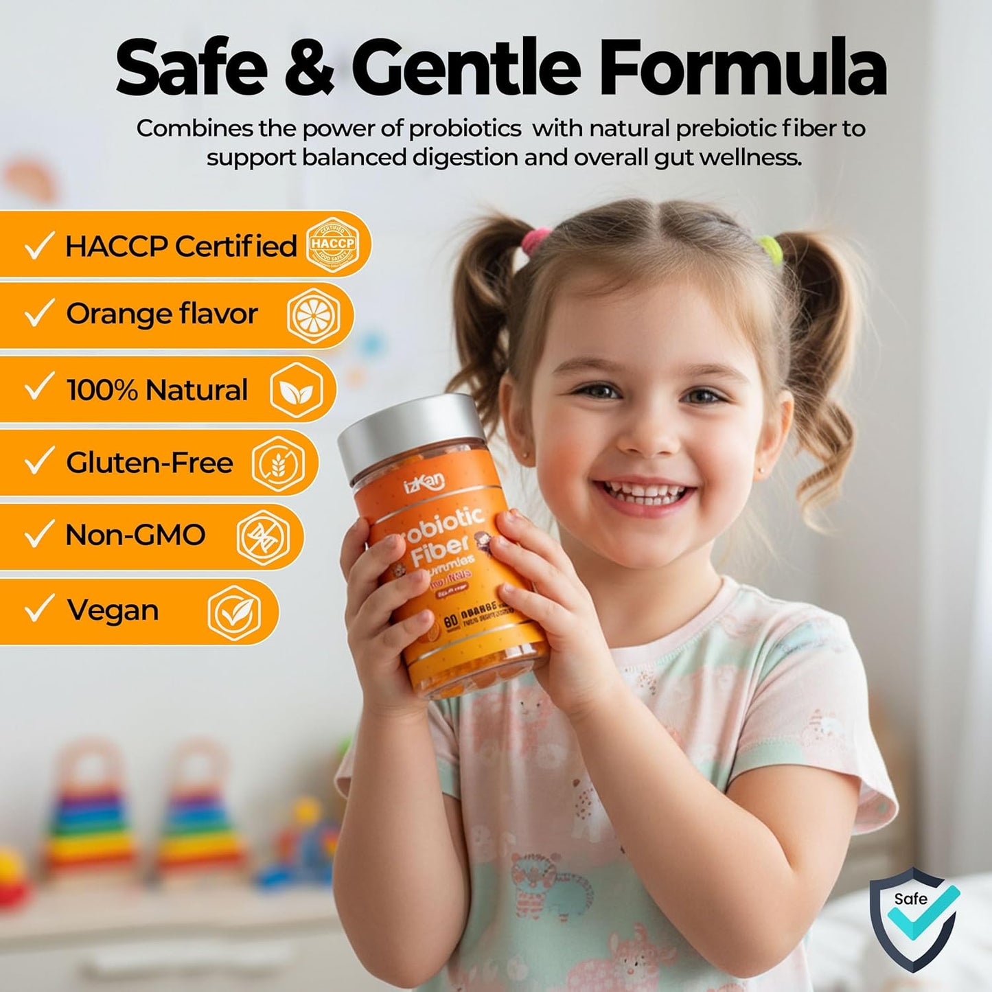 Probiotic Gummies with Prebiotics – 60 Orange Flavour Gummies – Bacillus Coagulans 2.5 Billion CFU & Inulin – Daily Gut Health & Immune Support for Kids Vegan, Non-GMO, Gluten Free (Orange)